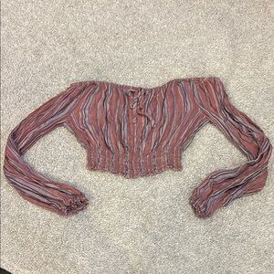 Aeropostale Red and Pink Long Sleeve Crop Blouse